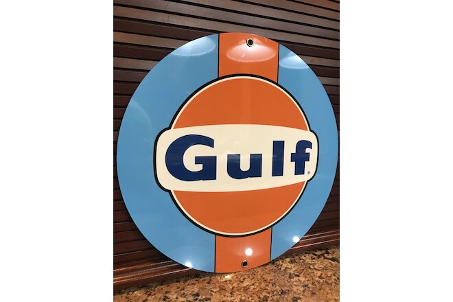 Gulf racing advertising sign oil gas porsche ford Round Metal