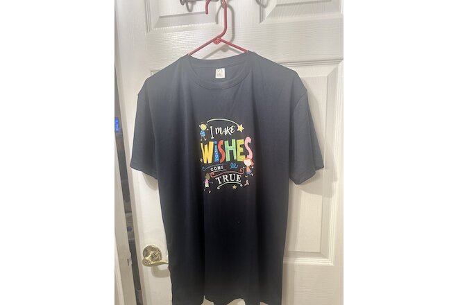 I Make Wishes Come True Man’s T Shirt  -Navy Blue -Large -100% Polyester -NEW