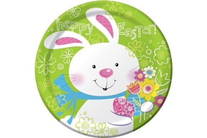 Hoppy Bunny Easter Rabbit White Cute Theme Holiday Party 9" Paper Dinner Plates