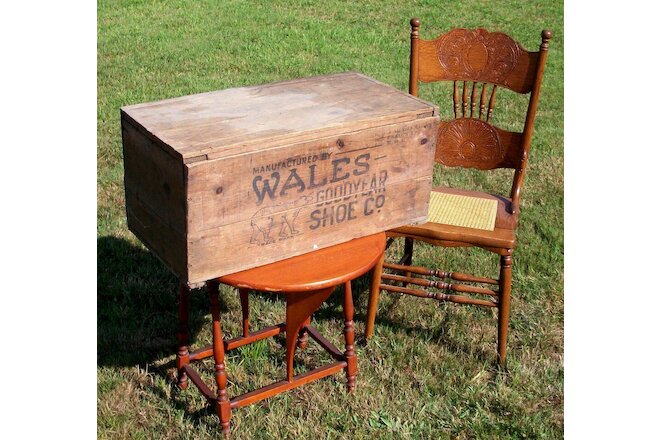 Wales Goodyear Shoes antique wooden box primitive crate KEDS precursor