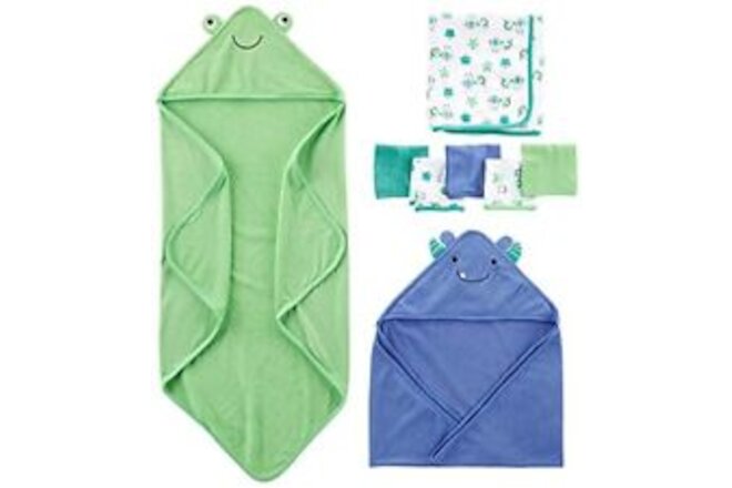 Unisex Babies' 8-Piece Towel and Washcloth Set, Blue/Green/White, One Size