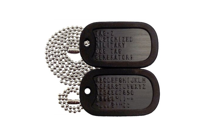 2 Military Dog Tags - Custom Embossed Black - GI Identification w/ Silencers