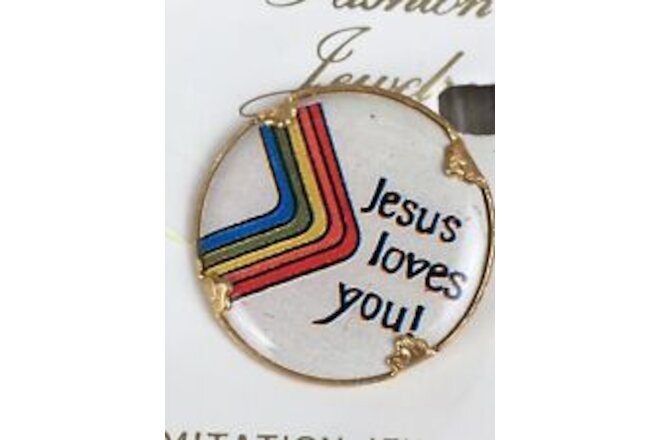 Jesus Loves You  1” Pinback Button Hat Pin Lapel Pin VTG Hong Kong New Old Stock