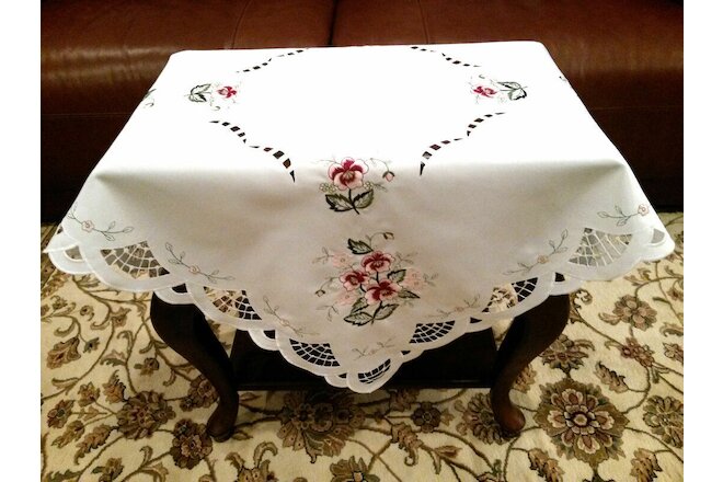 Embroidery Polyester Rose Tablecloth Square Night Stand Side Coffee Table Cover