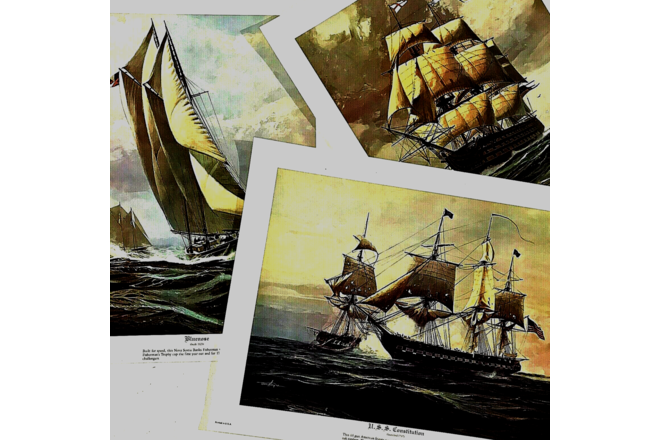 New Thomas Hoyne Nautical Prints Set 3 Sailing Ship Art Sea Boat Navy War  Litho