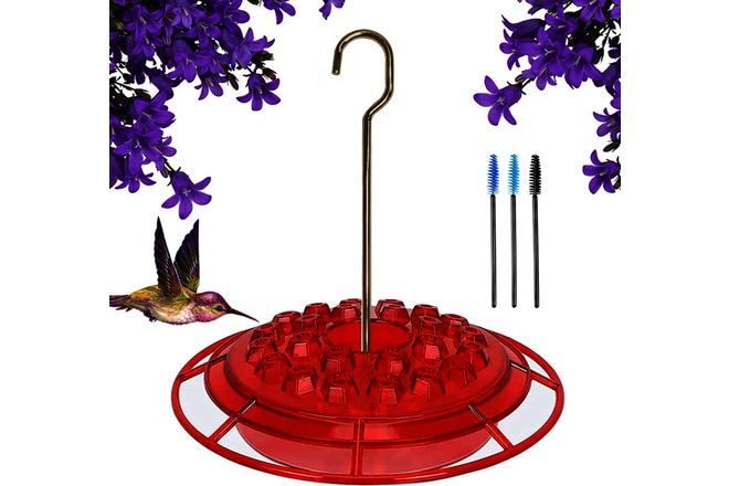 Red Hummingbird Feeder with 3 Cleaning Brushes,Built-In Ant Moat,Hummingbird