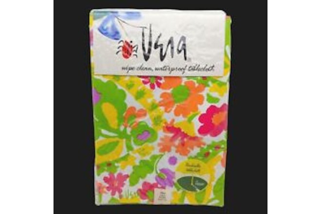 Vera Neumann Vinyl Umbrella Tablecloth - 70" Round Colorful Floral Spring Easter