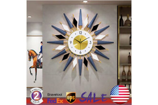 23.6 Inch Large Starburst Metal Wall Clock Wall Art Decor Clock Modern Europe US