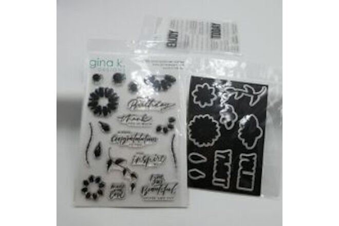 Gina K Designs Sketched Flowers & Enjoyable Greetings Rubber Stamps Dies Set