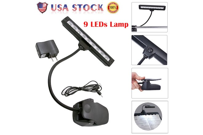 Lamp Light Black Flexible 9 LEDs Clip-On Orchestra Music Stand With Adapter