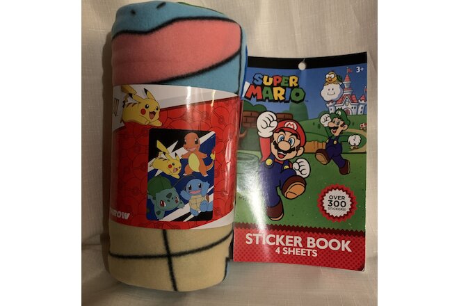 Pokemon Pikachu Fleece Throw Blanket 45" x 60", Pokemon Blanket W/ Sticker Book