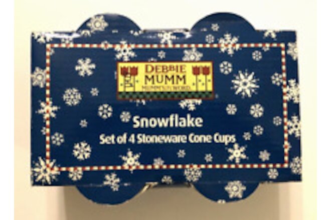 Set of 4 Sakura Debbie Mumm Snowflake Stoneware Cone Cups White 90s Target New