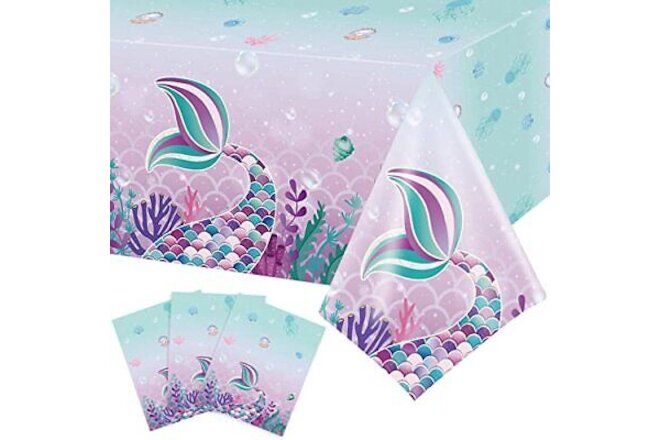 3 Pieces Mermaids Tablecloth, Sea Theme Party Table Covers Disposable Printed...