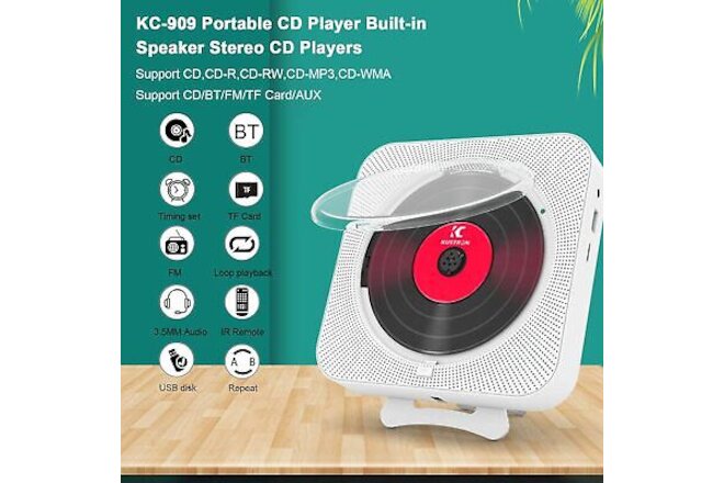 Wall Mountable CD Player with Speakers for Home FM Radio,CD/BT/FM/TF Card/AUX