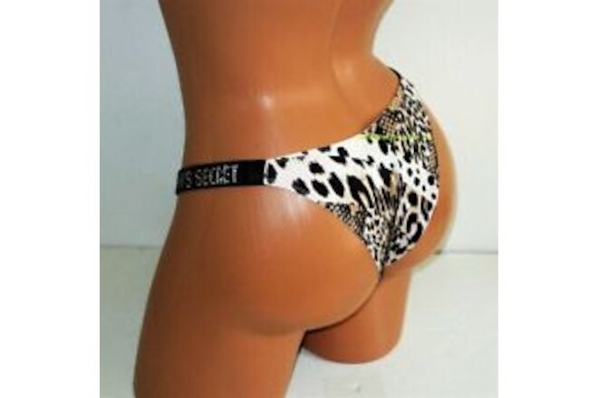 VICTORIA'S SECRET Brazilian Panty Shine Logo Strap XL Leopard Black Very Sexy