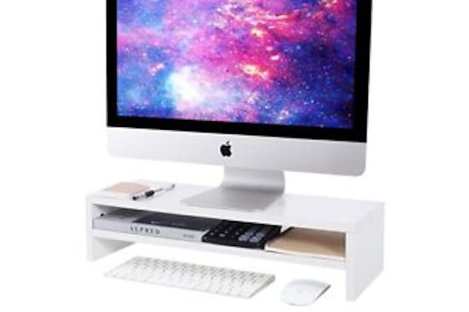 Monitor Stand Riser White, 21.6 inch 2 Tiers Wood Desk Shelf 21.6in WHITE