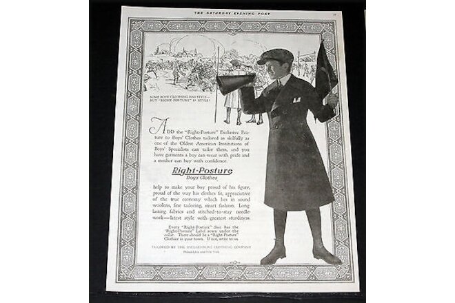 1919 OLD MAGAZINE PRINT AD, RIGHT-POSTURE BOYS CLOTHES YOU WEAR WITH PRIDE, ART!