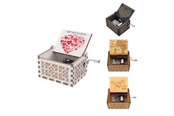 Can't Help Falling in Love Wooden Music Box, Engraved Musical Boxes for Love