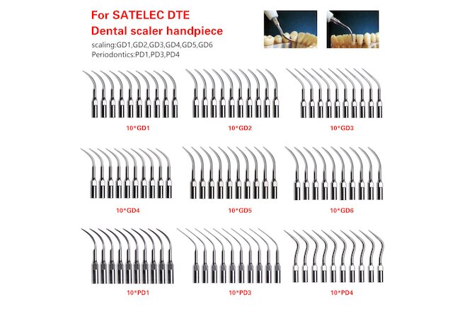 10pcs Dental Ultrasonic Scaler Tips Scaling Perio Tip for SATELEC DTE GD PD US