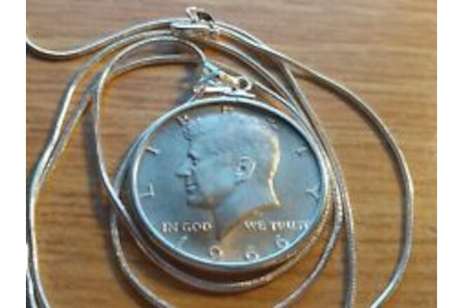 1966 Silver Kennedy Half Dollar on an 28" Classic Sterling Silver Snake Chain