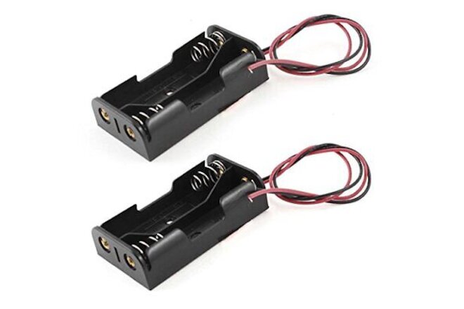 2PCS Black Plastic 2 x 1.5V AA Battery Box Case Cell Holder Spring Clip Wire ...