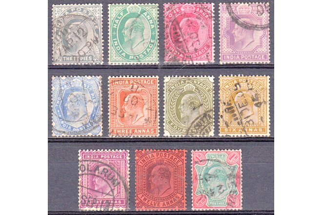 INDIA 1902-04 KEVII EDWARD DEFINITIVES COMPLETE TO 1R SC #60-70 USED