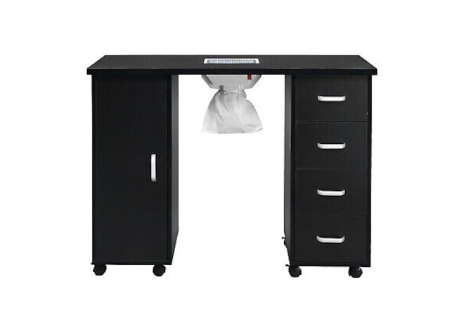 Black Nail Table with Fan and 4 Drawers for Manicures - Single Door