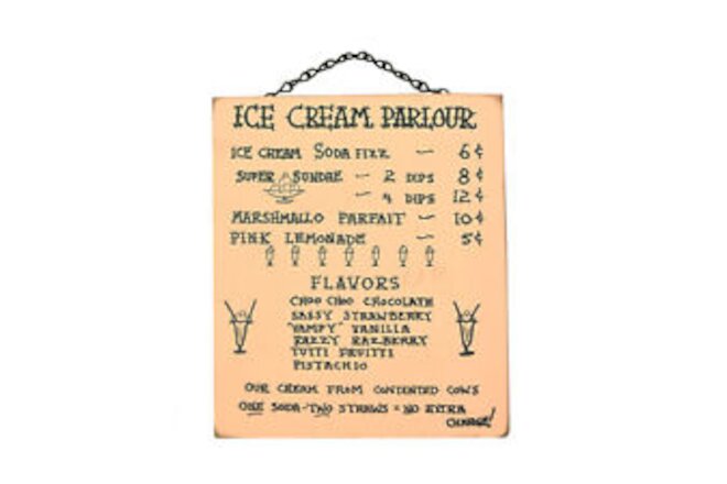 Vintage Ice Cream Parlor Hanging Menu Wooden Sign Kitchen Wall Art Home Decor