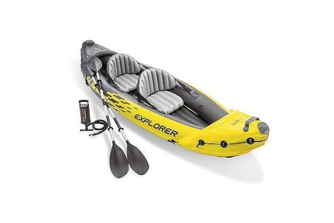 Intex 68307EP Explorer K2 2 Person Inflatable Kayak Set and Air Pump, Yellow