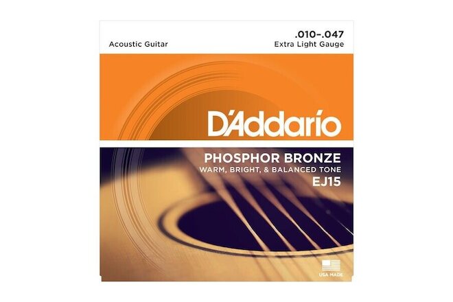 D'Addario EJ15 Phosphor Bronze Extra Light Acoustic Guitar Strings .010-.047