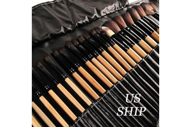 32pcs Professional Soft Cosmetic Eyebrow Shadow Makeup Brush Tool Set Kit Bag US