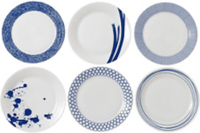 Pacific Mixed Patterns Dinner Plates, 11.4", Blue/White, Set of 6