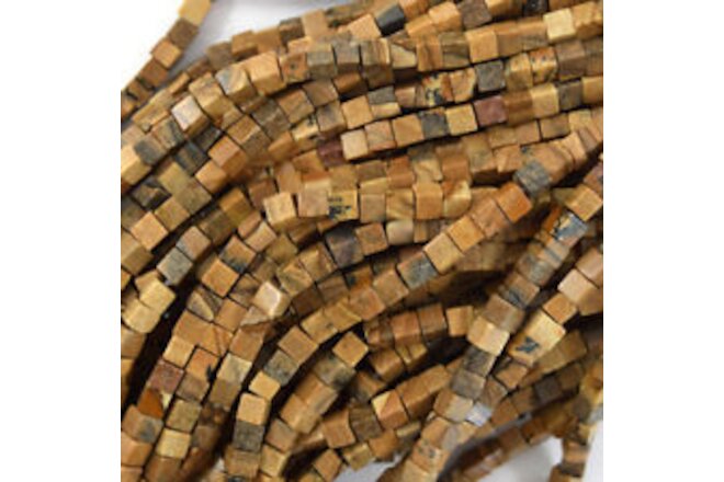4mm natural picture jasper cube beads 15.5" strand