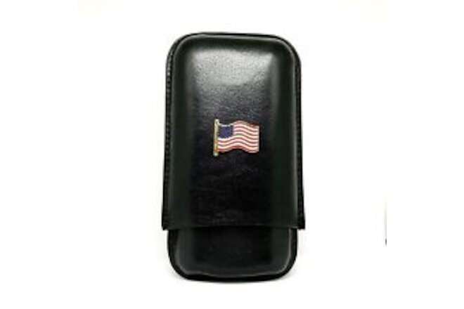Genuine Leather US Flag Cigar Case 3-Finger with 3 Cigar Holders - Pocket-siz...