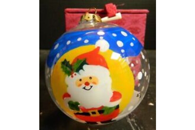 Reverse Hand Painted Glass Santa Christmas Globe Ornament 2.75" Excellent Cond