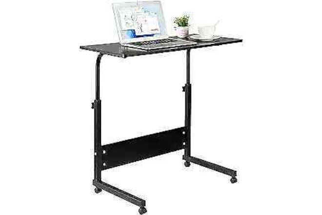 Mobile Side Table, Mobile Laptop Desk Cart, Adjustable Over Bed Table Black