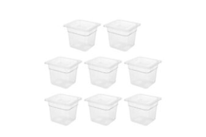 8 Pack 1/6 Size 4" Deep PC Food Pan 2-in-1 Commercial Storage Prep Pans with Lid