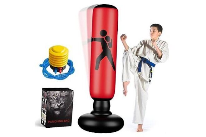 Inflatable Punching Bag for Kids with Air Pump,  63" Inflatable Kid Boxing Red