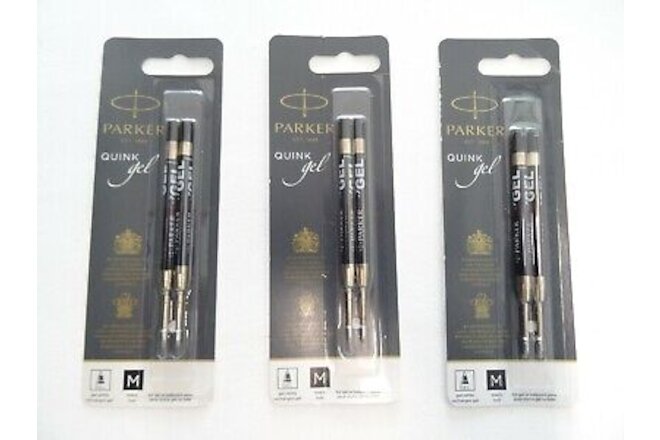 6 - Genuine PARKER QUINK GEL Ballpoint Pen Refills - BLACK .7mm - 3 Sealed Packs