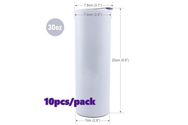 10/pack 30oz Sublimation Blank Skinny Tumbler Stainless Steel Insulated Bottle