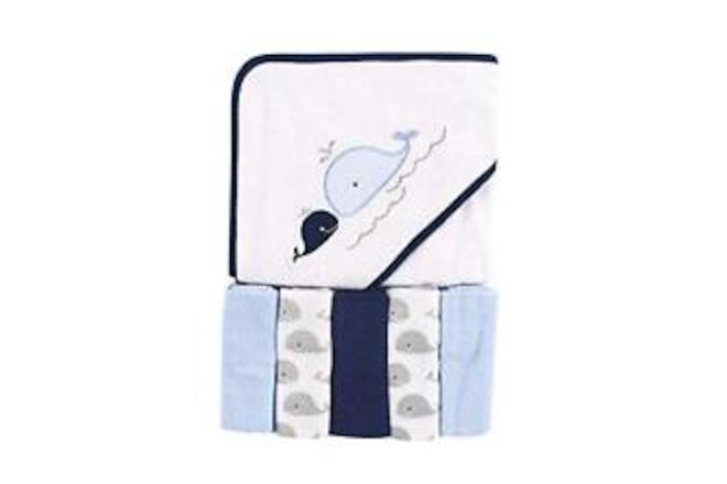 Unisex Baby Hooded Towel with Five Washcloths, Whale, One Size
