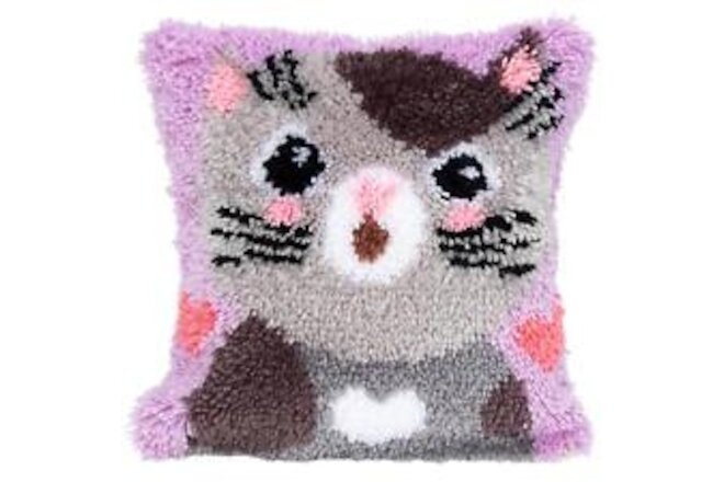 Beyond Your Thoughts DIY Latch Hook Kits Throw Pillow Cover Cute Cat Rug Patt...