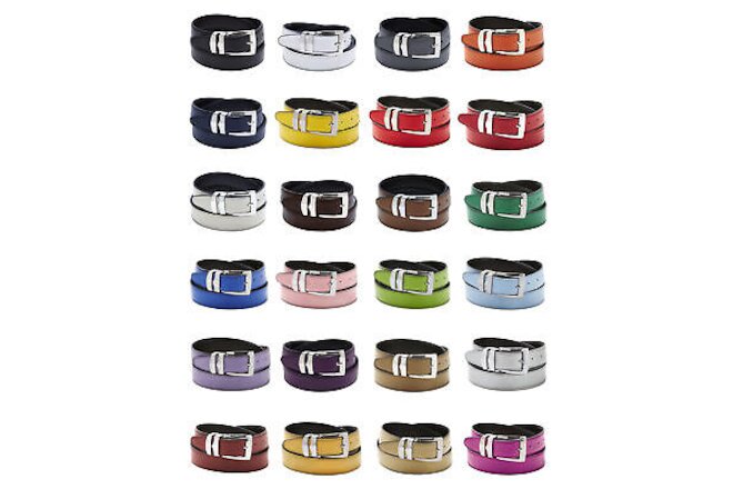 Men's Belt Reversible Bonded Leather Belts Silver-Tone Buckle Over 20 Colors