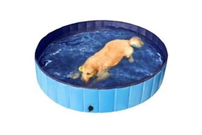 Foldable Pet Swimming Pool Wash Tub for Cats and Dogs, Blue