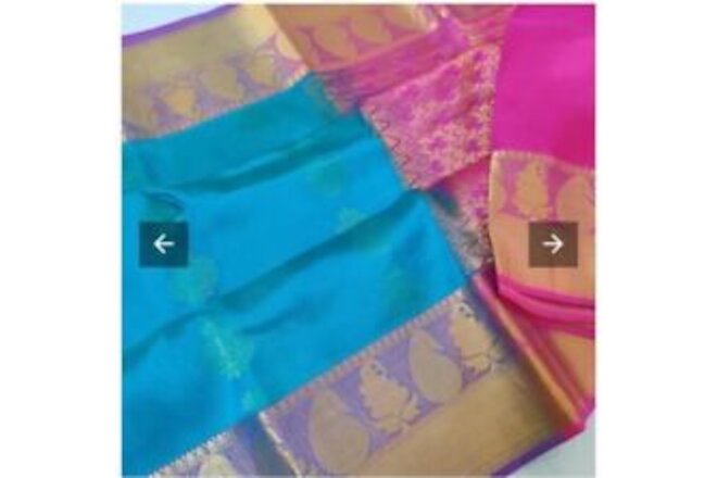 Kanchipuram Pure Silk saree Blue color Soft contrast With Magenta Pallu/blouse