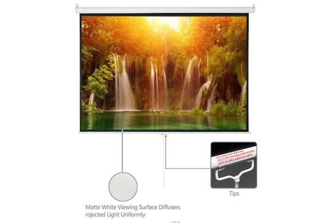100 Inch 4:3 Manual Pull Down Projector Projection Screen Home Theater Movie