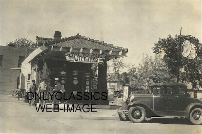 1938 STANDARD RED CROWN GAS STATION PHOTO MILES CITY MT AUTOMOBILIA PUMP SIGN