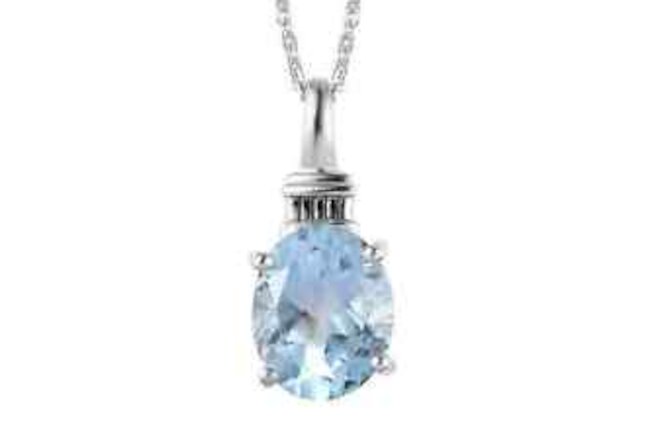 925 Sterling Silver Natural Skyblue Topaz Pendant Necklace Gift Size 20" Cts 2.9