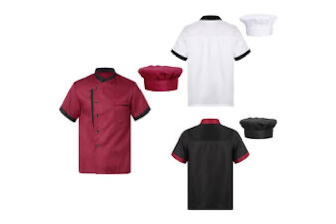 Chef Coat with Hat Set Chef Jacket Kitchen Restaurant Cook Uniform for Women Men