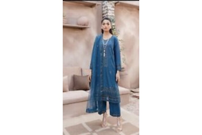 Pakistani Stitched Batik Root 3Pc  Embroidered Lawn Dress, Size L